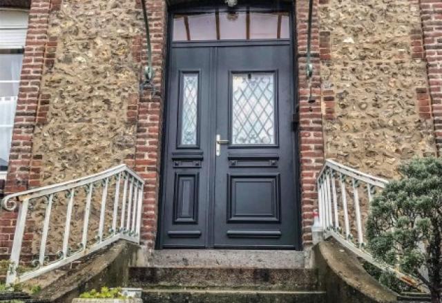 Porte d'entrée  aluminium tiercé Coloris 7016 Gris Anthracite  
